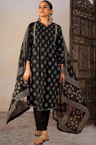Women Ethnic Motifs Printed Regular Pure Cotton Kurta with Trousers & With Dupatta