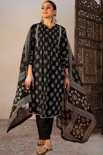 Women Ethnic Motifs Printed Regular Pure Cotton Kurta with Trousers & With Dupatta