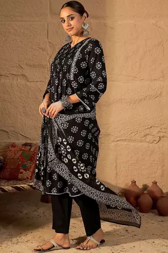 Women Ethnic Motifs Printed Regular Pure Cotton Kurta with Trousers & With Dupatta