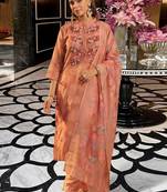 Women Floral Embroidered Regular Thread Work Chanderi Cotton Kurta with Trousers & With Dupatta