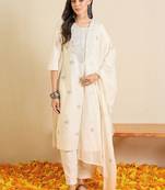 Women Ethnic Motifs Embroidered Regular Thread Work Pure Cotton Kurta with Trousers & With Dupatta