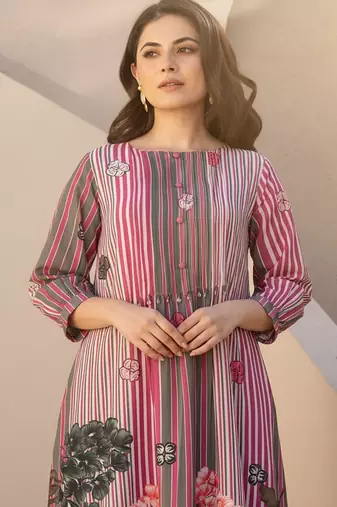 Floral Printed Round Neck Pure Cotton Kurta With Trouser