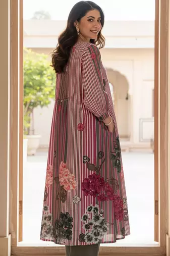 Floral Printed Round Neck Pure Cotton Kurta With Trouser