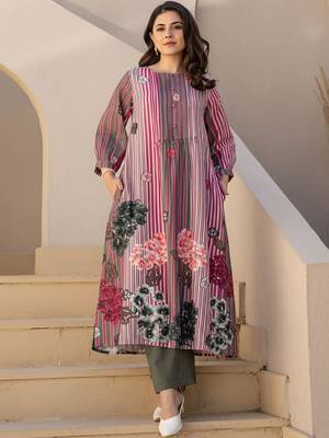 Floral Printed Round Neck Pure Cotton Kurta With Trouser 6