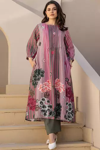 Floral Printed Round Neck Pure Cotton Kurta With Trouser