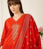 Women Ethnic Motifs Embroidered Regular Mirror Work Pure Cotton Kurta with Trousers & With Dupatta