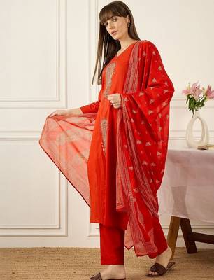 Women Ethnic Motifs Embroidered Regular Mirror Work Pure Cotton Kurta with Trousers & With Dupatta 5