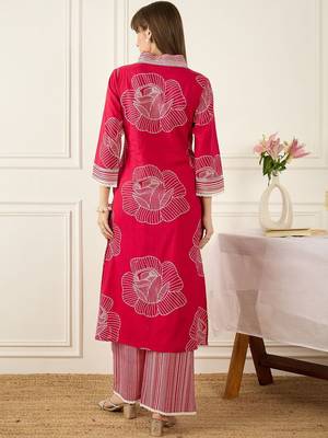 Floral Printed Thread Work Pure Cotton Kurta With Palazzos 4