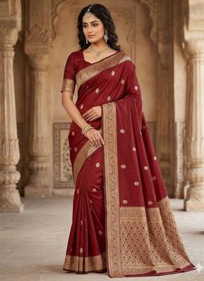 Maroon color art silk blend sarees with blouse 1