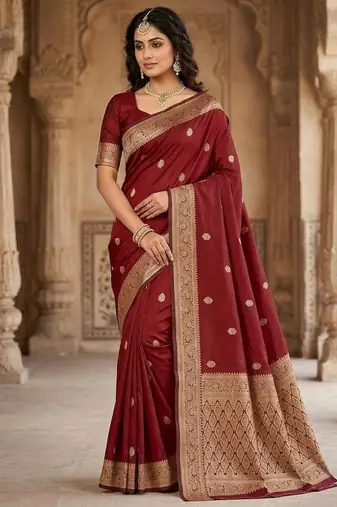 Maroon color art silk blend sarees with blouse