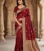 Maroon color art silk blend sarees with blouse