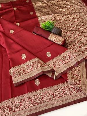 Maroon color art silk blend sarees with blouse 2