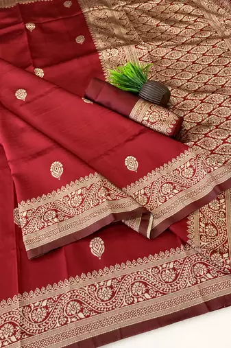 Maroon color art silk blend sarees with blouse