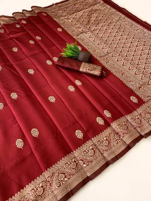 Maroon color art silk blend sarees with blouse 3
