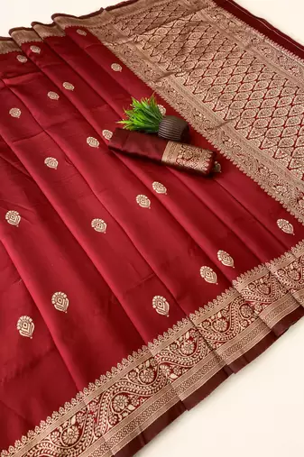 Maroon color art silk blend sarees with blouse