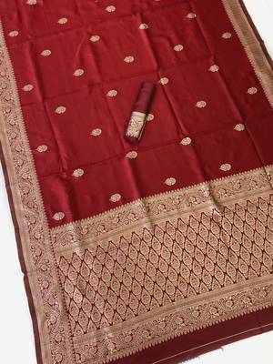 Maroon color art silk blend sarees with blouse 4