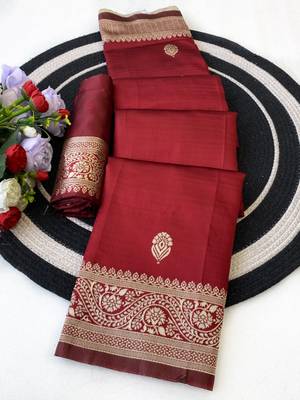 Maroon color art silk blend sarees with blouse 5