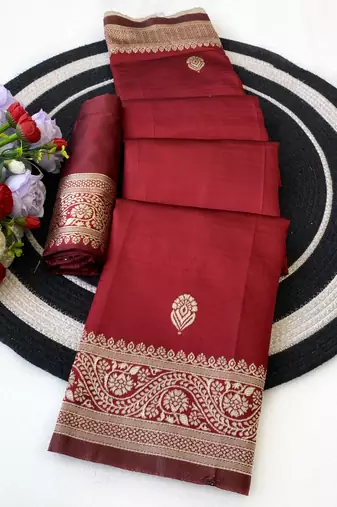 Maroon color art silk blend sarees with blouse