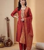 Women Ethnic Motifs Embroidered Regular Kurta with Trousers & With Dupatta