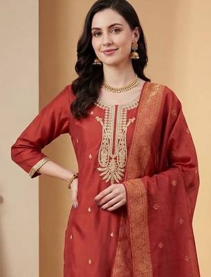 Women Ethnic Motifs Embroidered Regular Kurta with Trousers & With Dupatta 2