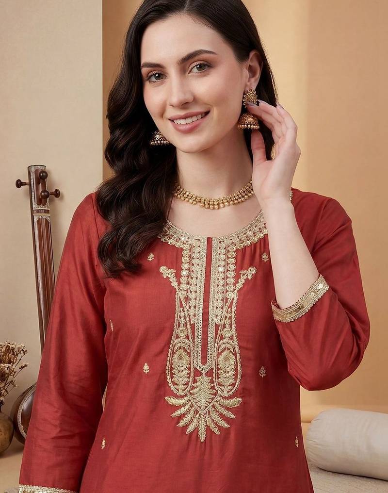 Women Ethnic Motifs Embroidered Regular Kurta with Trousers & With Dupatta