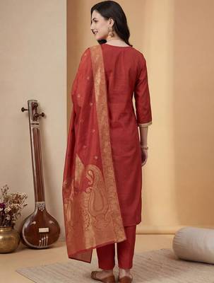 Women Ethnic Motifs Embroidered Regular Kurta with Trousers & With Dupatta 6
