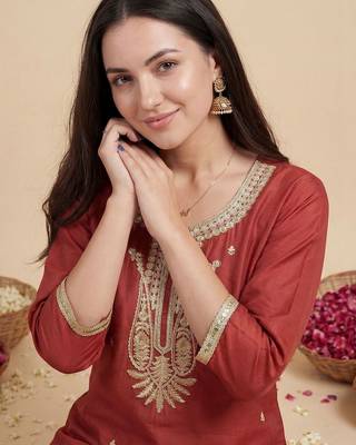 Women Ethnic Motifs Embroidered Regular Kurta with Trousers & With Dupatta 5