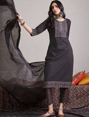 Women Ethnic Motifs Printed Regular Pure Cotton Kurta with Trousers & With Dupatta 1