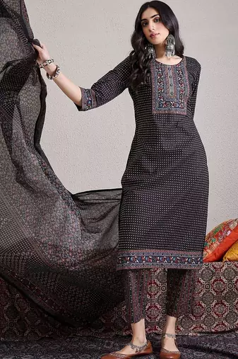 Women Ethnic Motifs Printed Regular Pure Cotton Kurta with Trousers & With Dupatta