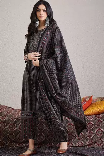 Women Ethnic Motifs Printed Regular Pure Cotton Kurta with Trousers & With Dupatta