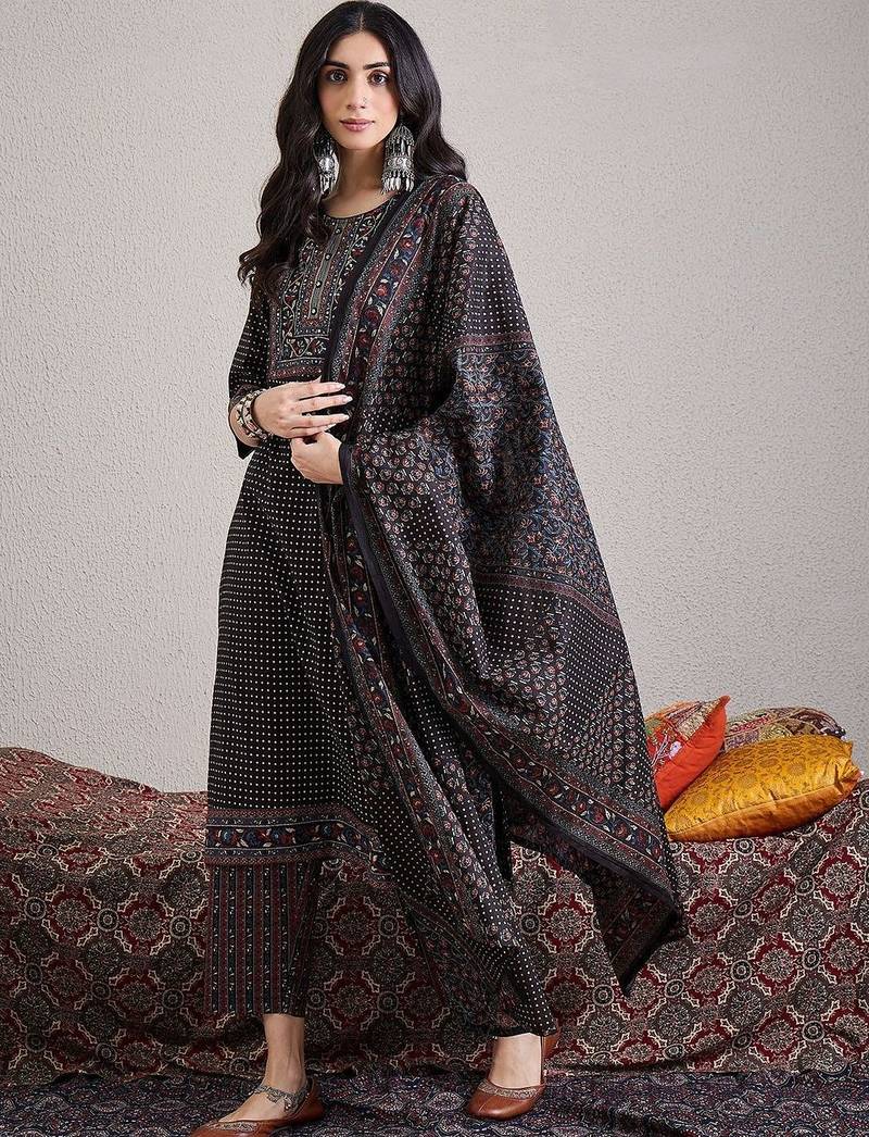 Women Ethnic Motifs Printed Regular Pure Cotton Kurta with Trousers & With Dupatta