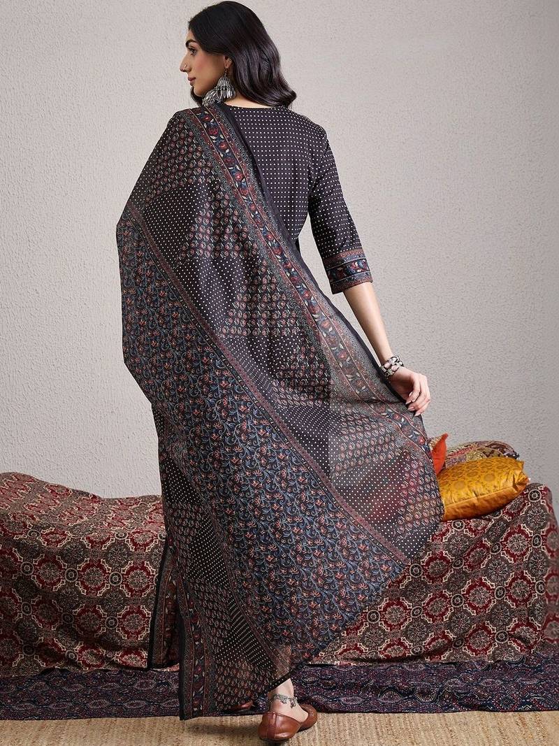 Women Ethnic Motifs Printed Regular Pure Cotton Kurta with Trousers & With Dupatta