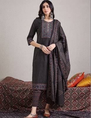 Women Ethnic Motifs Printed Regular Pure Cotton Kurta with Trousers & With Dupatta 7