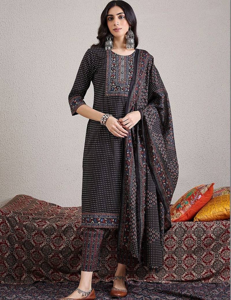 Women Ethnic Motifs Printed Regular Pure Cotton Kurta with Trousers & With Dupatta