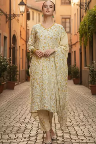 Women Floral Printed Regular Pure Cotton Kurta with Trousers & With Dupatta