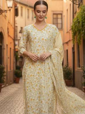 Women Floral Printed Regular Pure Cotton Kurta with Trousers & With Dupatta 4