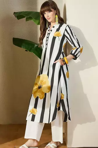 Women Printed Regular Pure Cotton Kurta with Trousers