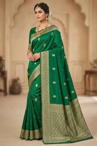 Green color art silk blend sarees with blouse