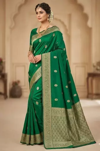 Green color art silk blend sarees with blouse