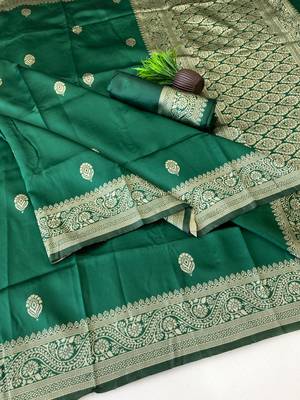 Green color art silk blend sarees with blouse 3