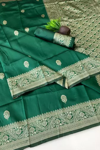 Green color art silk blend sarees with blouse
