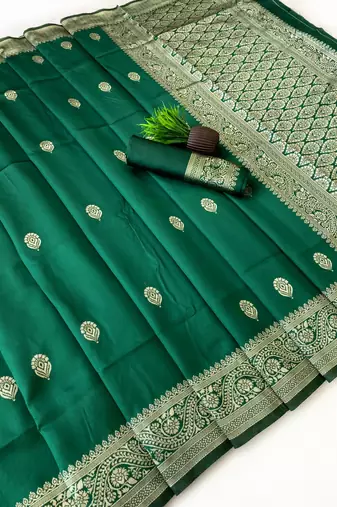 Green color art silk blend sarees with blouse