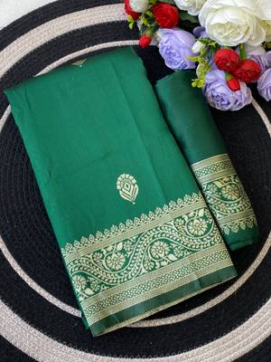 Green color art silk blend sarees with blouse 5