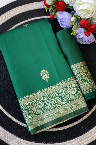 Green color art silk blend sarees with blouse