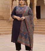 Plus Size Black Printed Straight Kurta Trousers With Dupatta Set