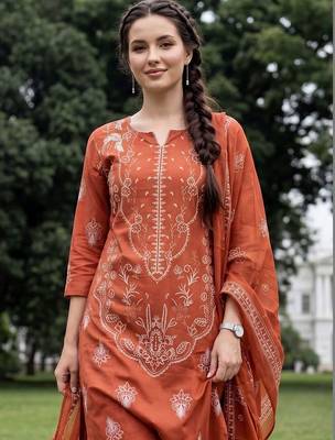 Women Ethnic Motifs Printed Regular Pure Cotton Kurta with Trousers & With Dupatta 2