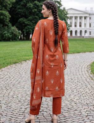 Women Ethnic Motifs Printed Regular Pure Cotton Kurta with Trousers & With Dupatta 5