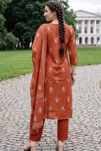 Women Ethnic Motifs Printed Regular Pure Cotton Kurta with Trousers & With Dupatta