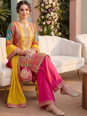 Women Ethnic Motifs Printed Regular Mirror Work Kurta with Palazzos & With Dupatta 2
