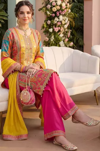 Women Ethnic Motifs Printed Regular Mirror Work Kurta with Palazzos & With Dupatta